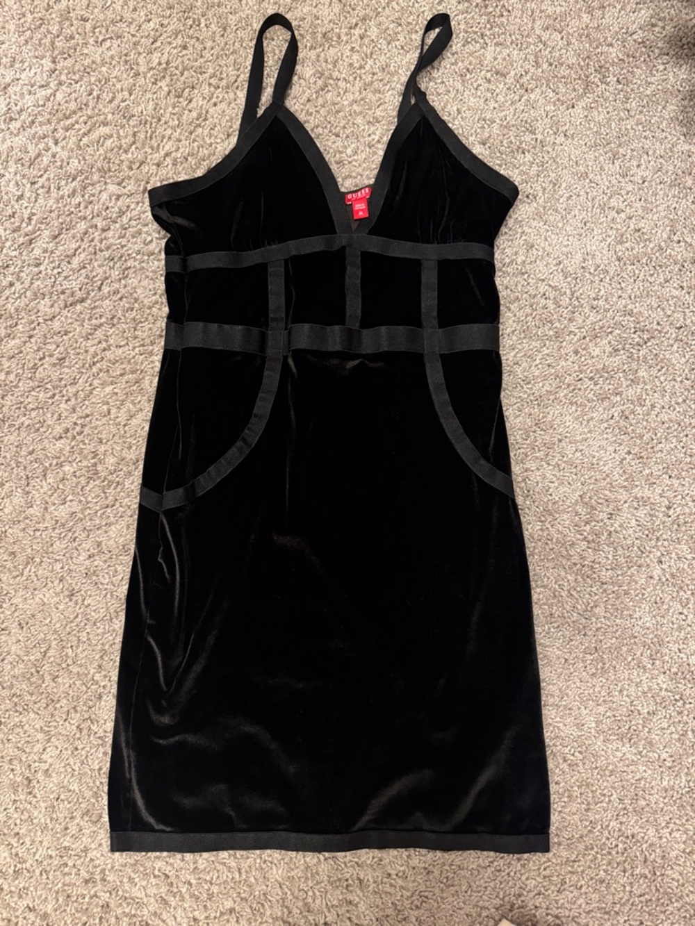 Guess Black Velvet Slip Dress with Satin Trim